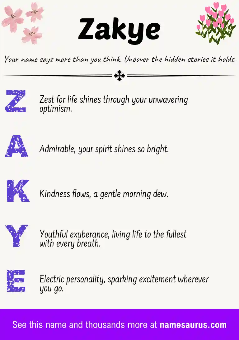 Acrostic poem about Zakye.