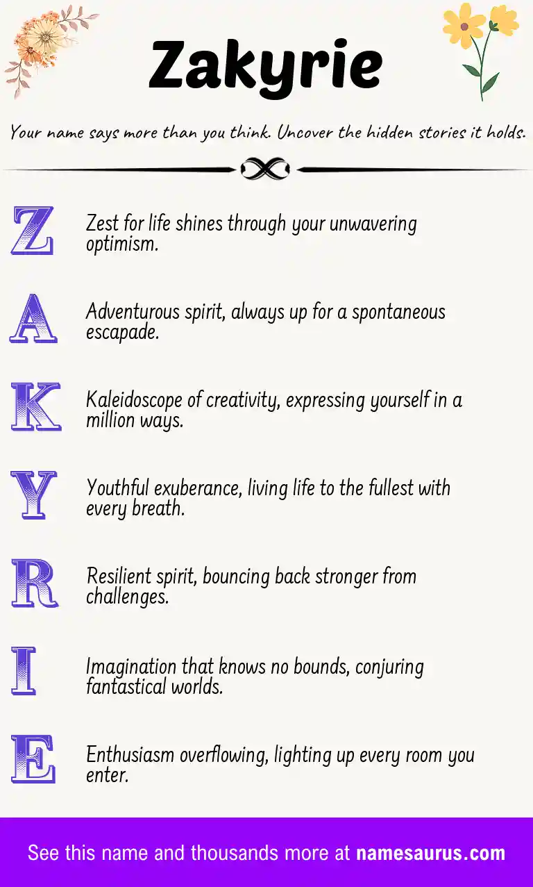 Acrostic poem about Zakyrie.
