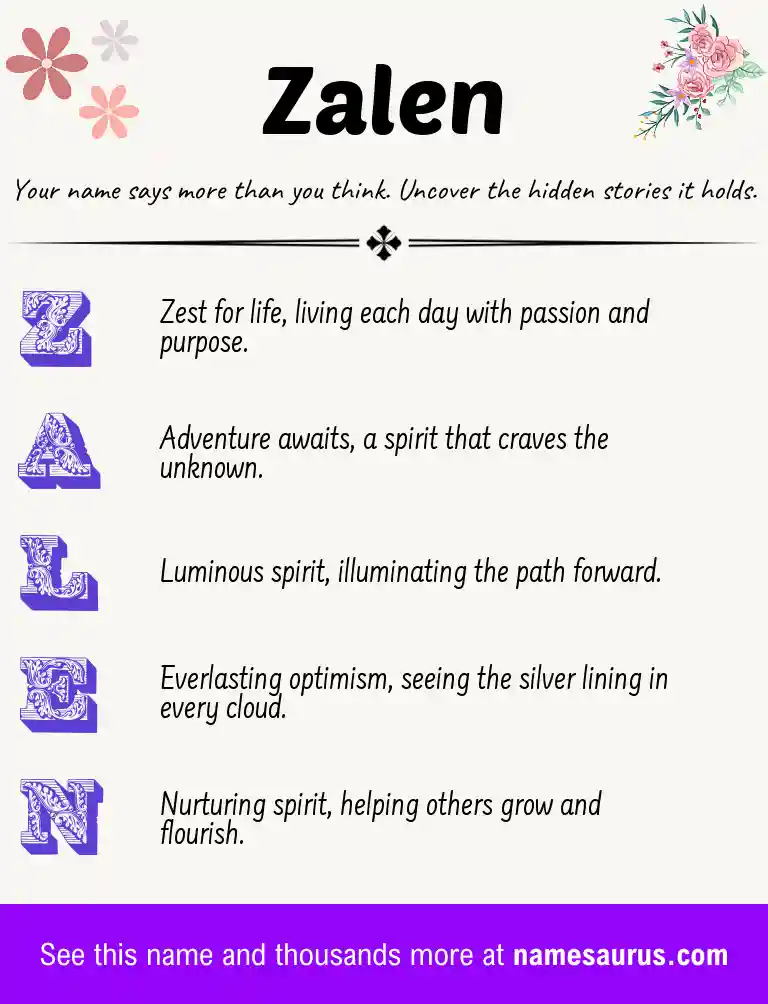 Acrostic poem about Zalen.