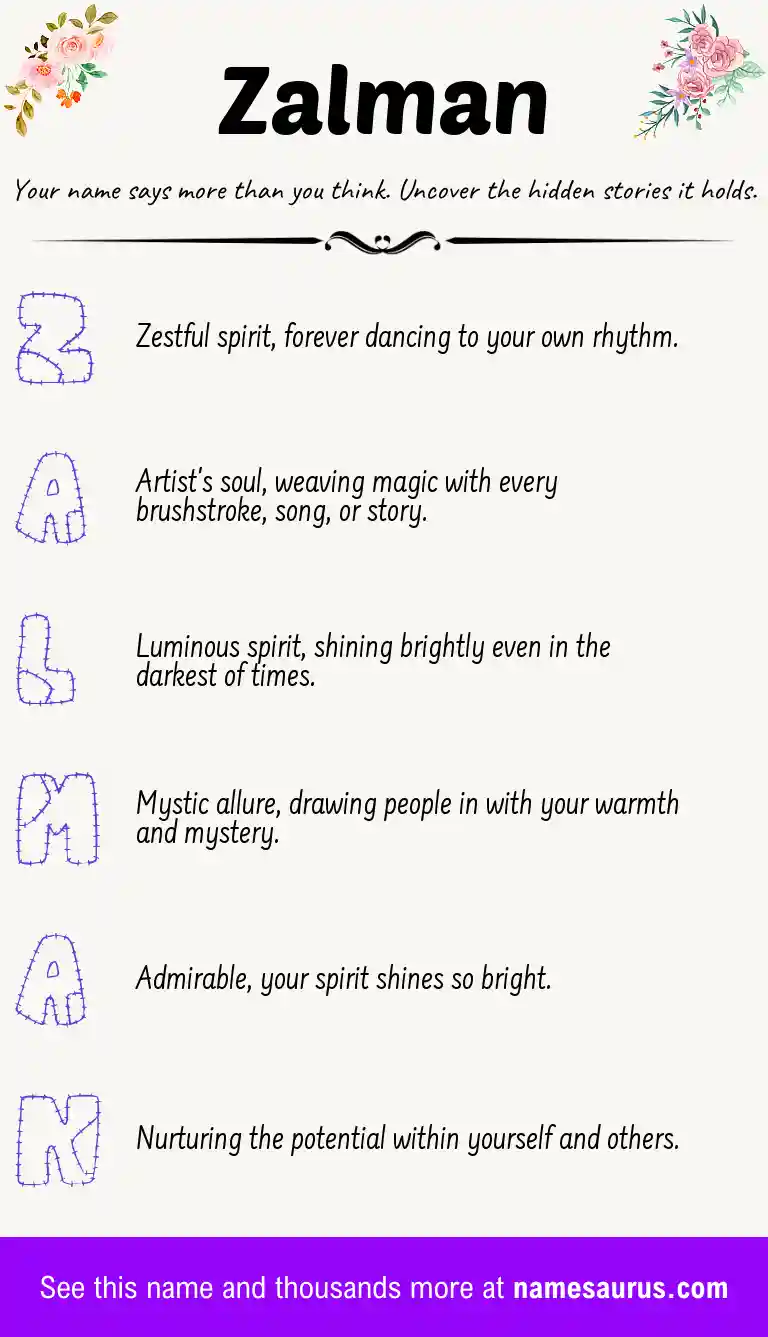 Acrostic poem about Zalman.