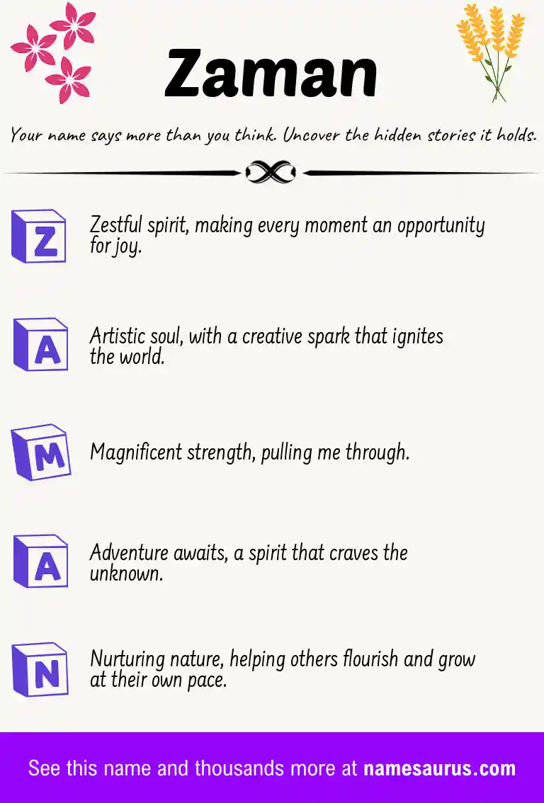 Acrostic poem about Zaman.