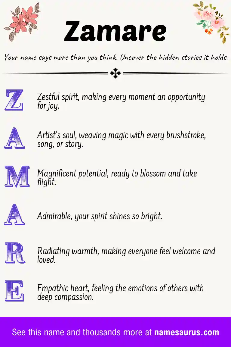 Acrostic poem about Zamare.