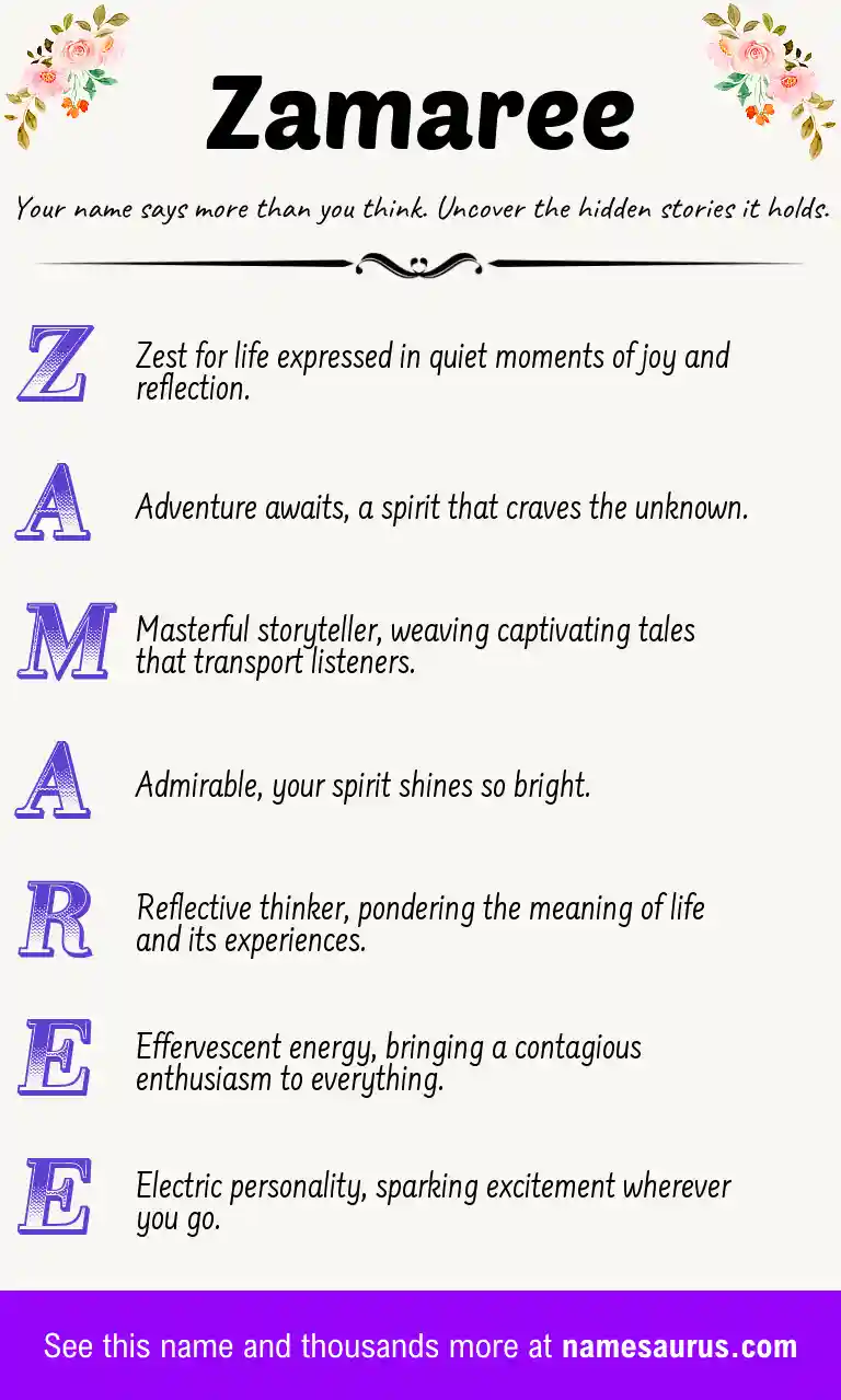Acrostic poem about Zamaree.