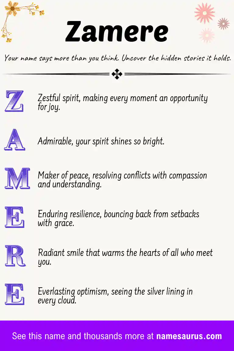 Acrostic poem about Zamere.