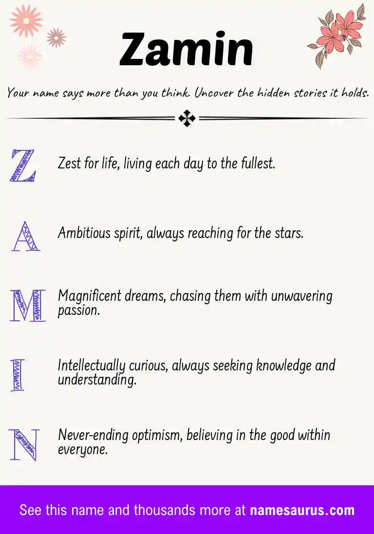Acrostic poem about Zamin.