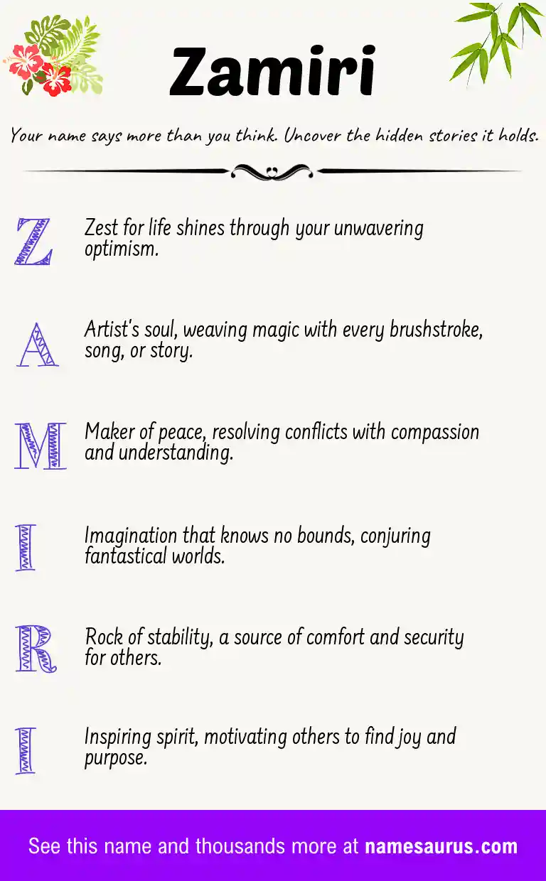 Acrostic poem about Zamiri.