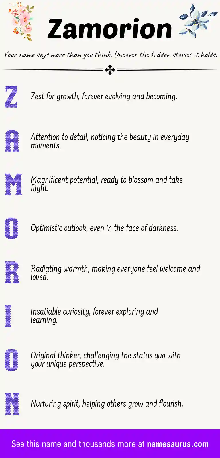 Acrostic poem about Zamorion.