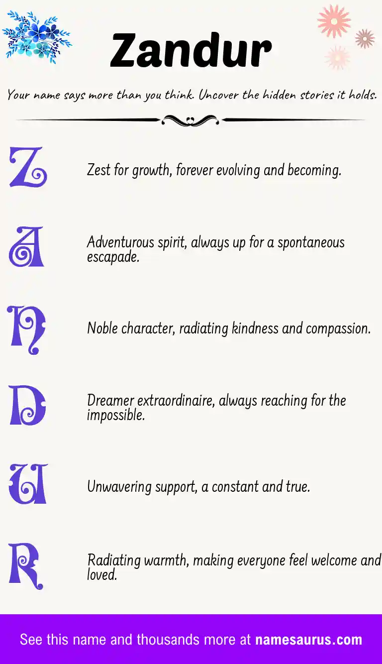 Acrostic poem about Zandur.
