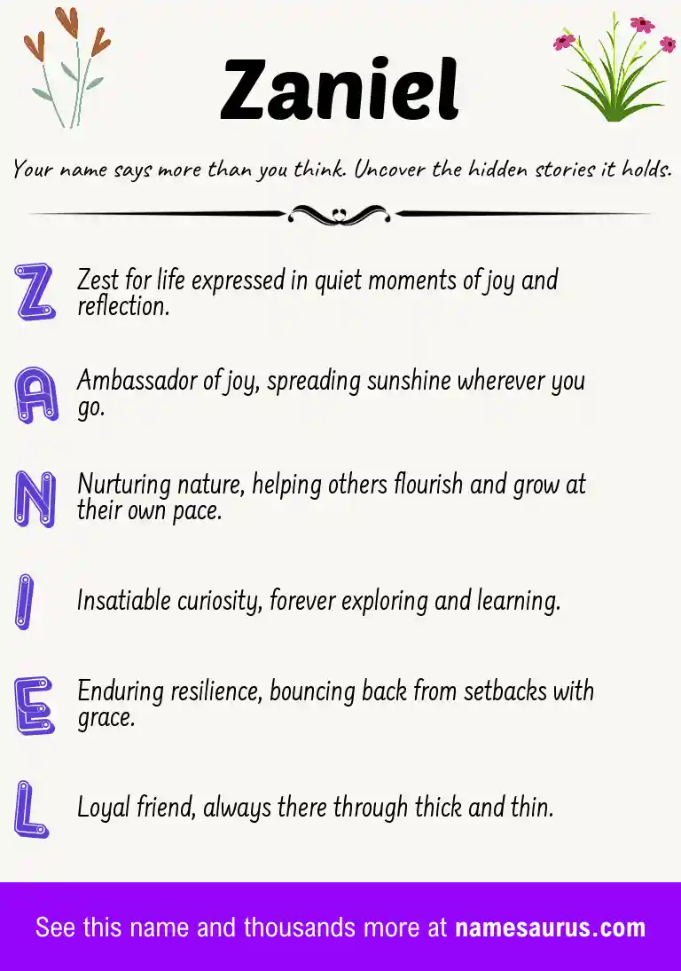Acrostic poem about Zaniel.