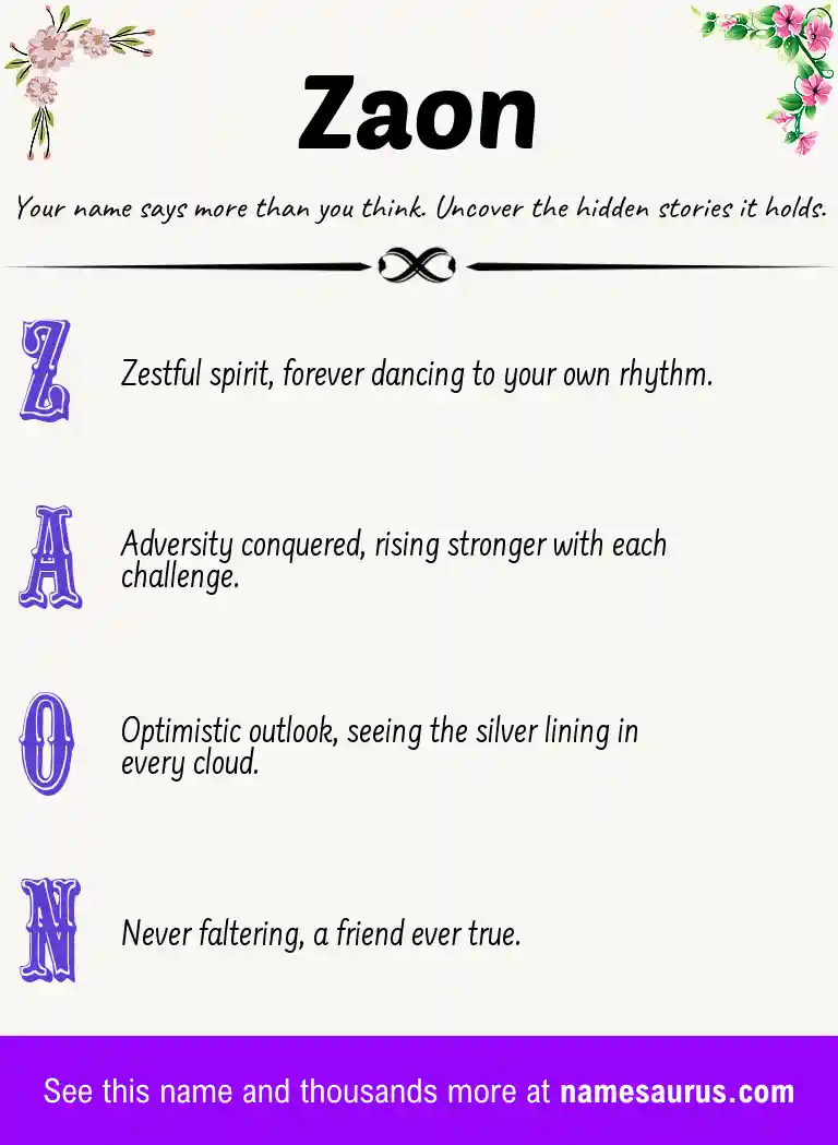 Acrostic poem about Zaon.