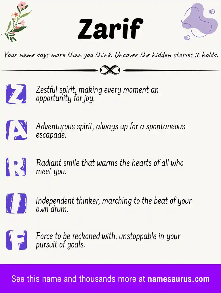 Acrostic poem about Zarif.