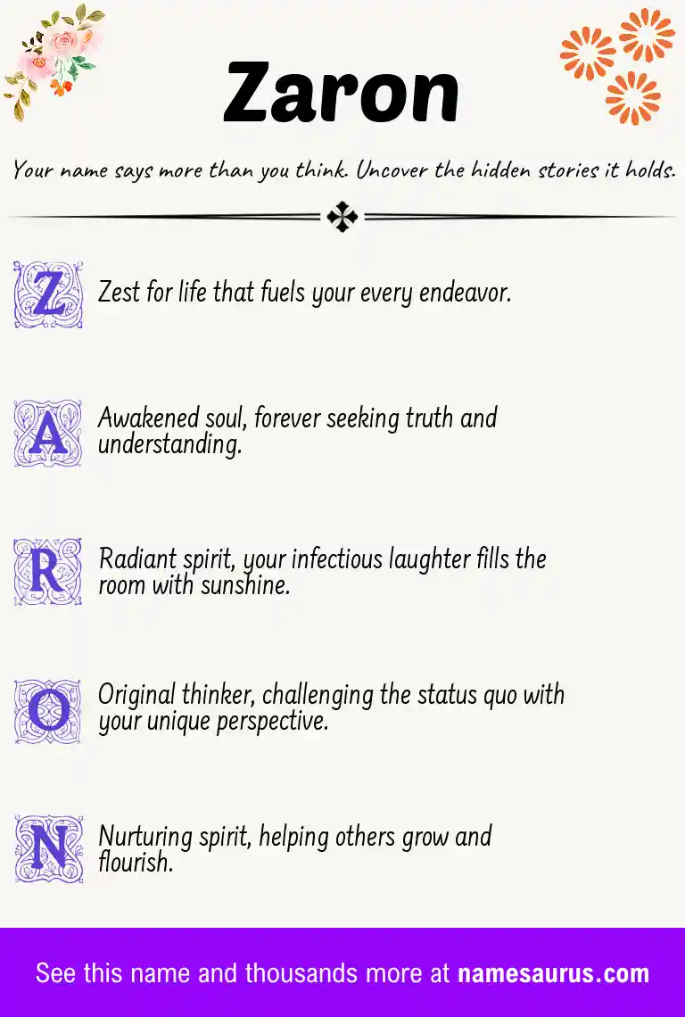 Acrostic poem about Zaron.