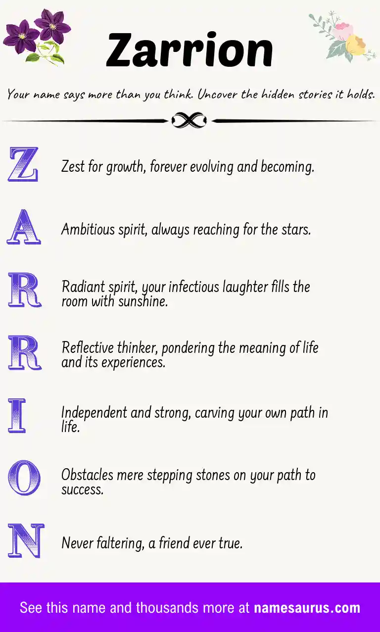 Acrostic poem about Zarrion.