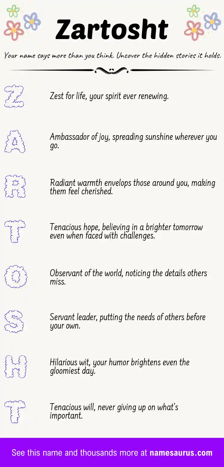 Acrostic poem about Zartosht.