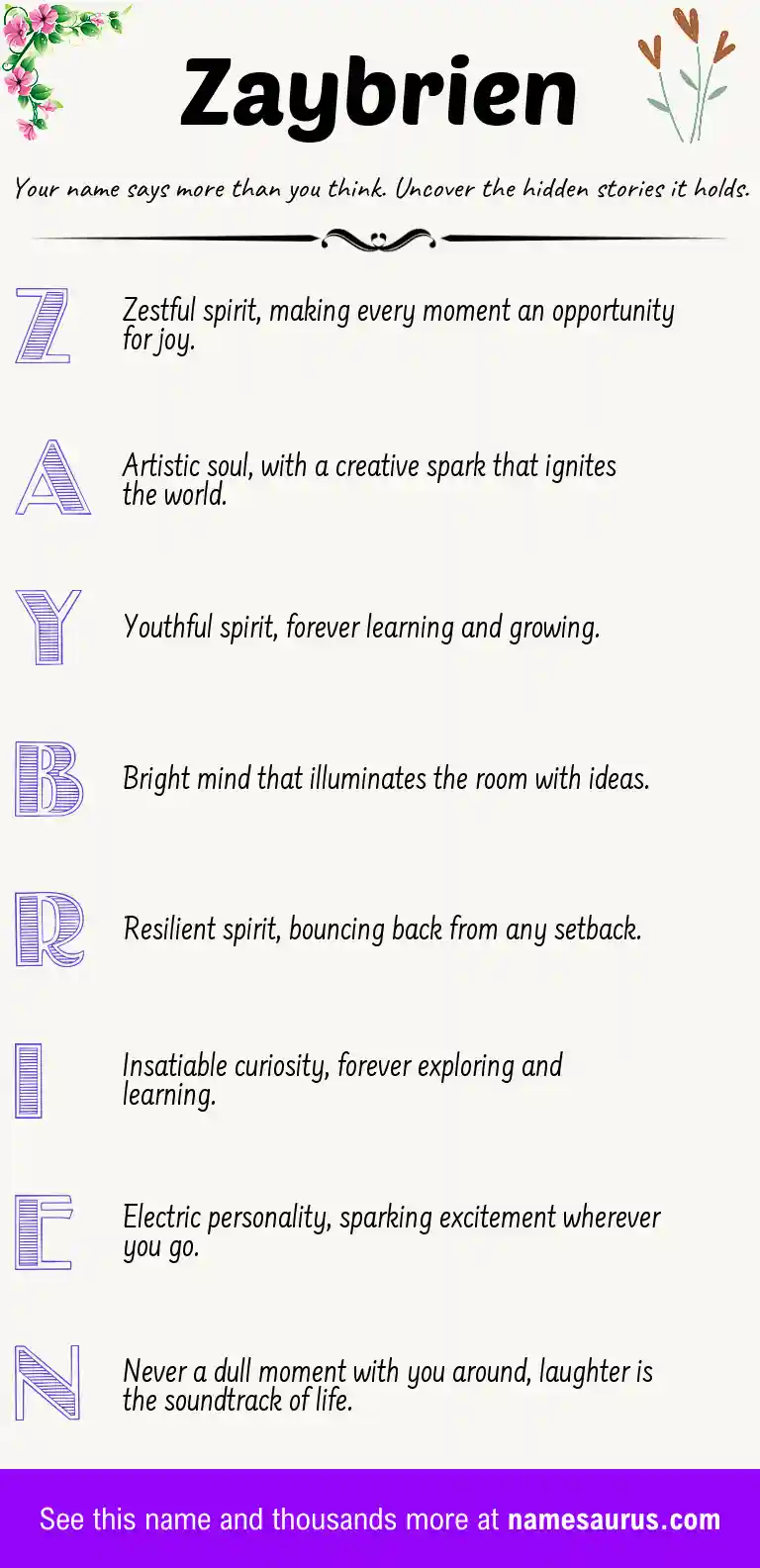 Acrostic poem about Zaybrien.