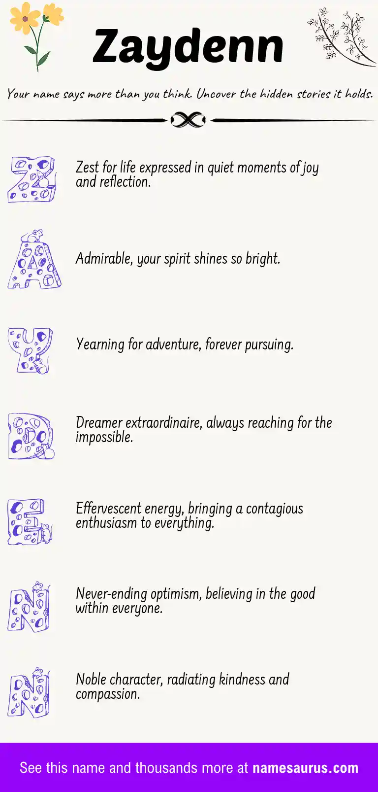 Acrostic poem about Zaydenn.