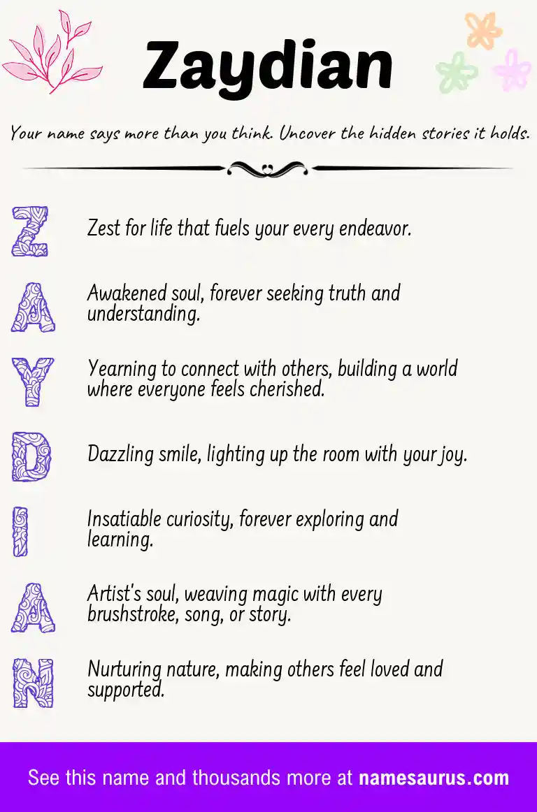 Acrostic poem about Zaydian.