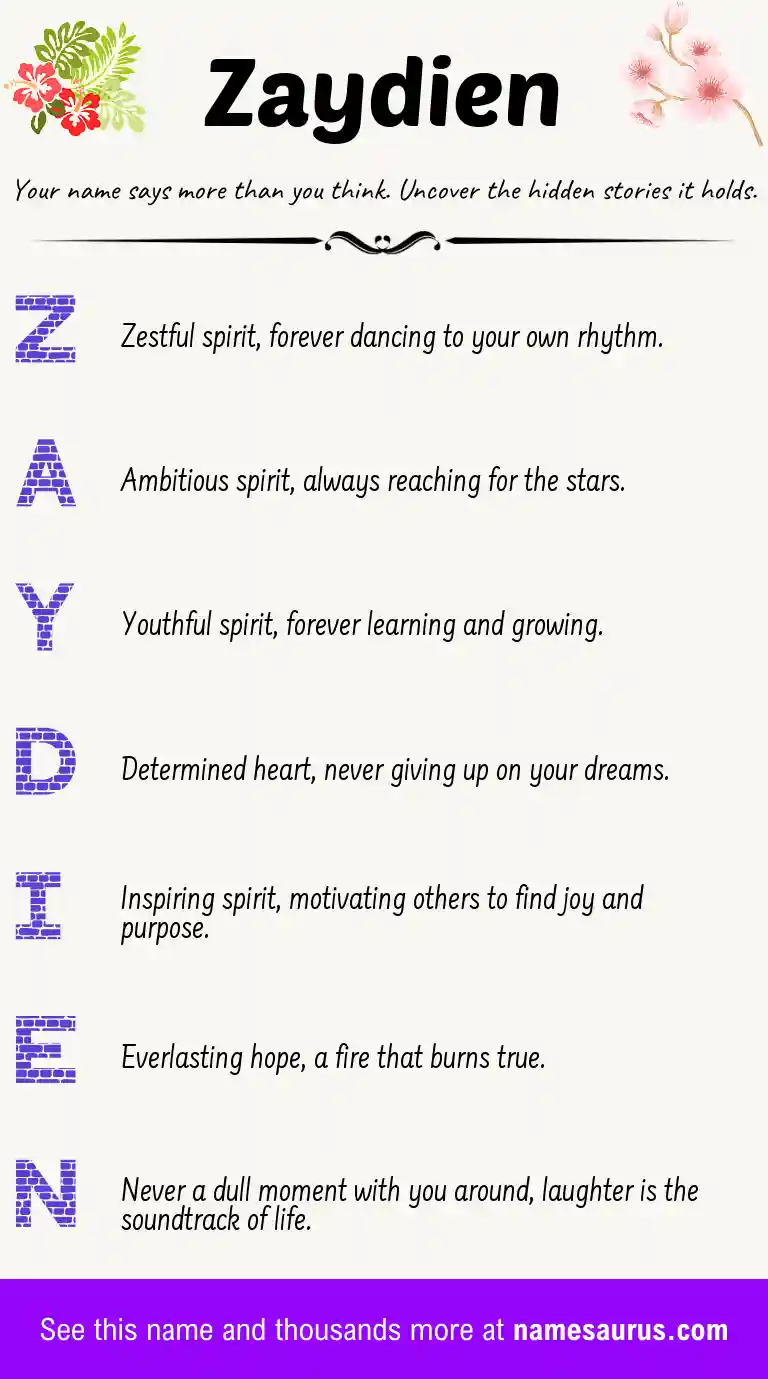 Acrostic poem about Zaydien.