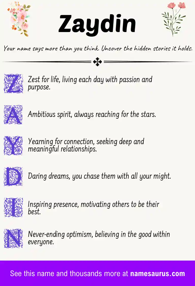 Acrostic poem about Zaydin.