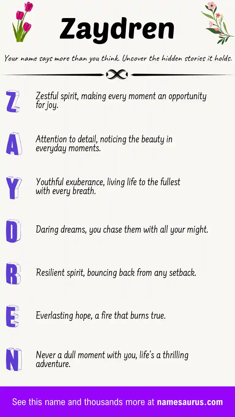 Acrostic poem about Zaydren.