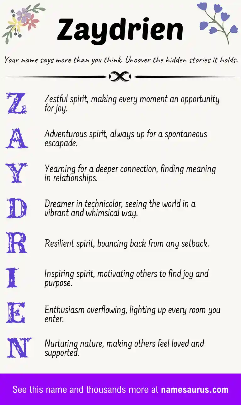 Acrostic poem about Zaydrien.