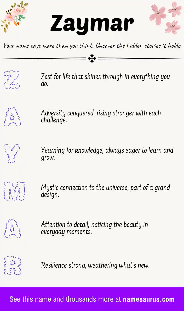 Acrostic poem about Zaymar.