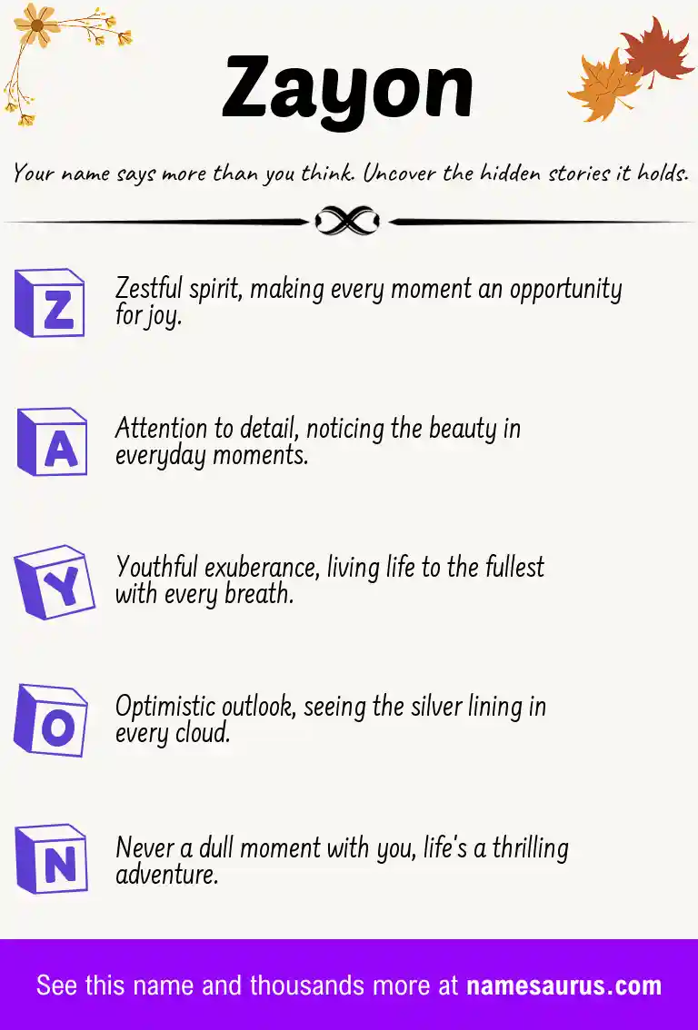Acrostic poem about Zayon.