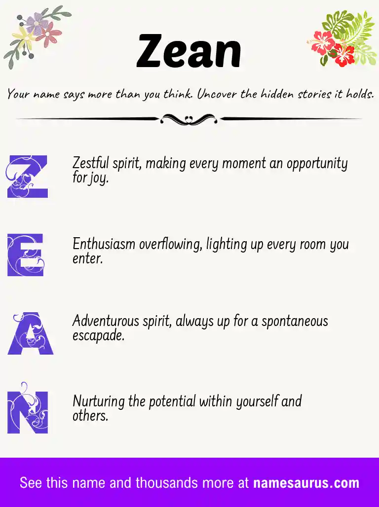 Acrostic poem about Zean.