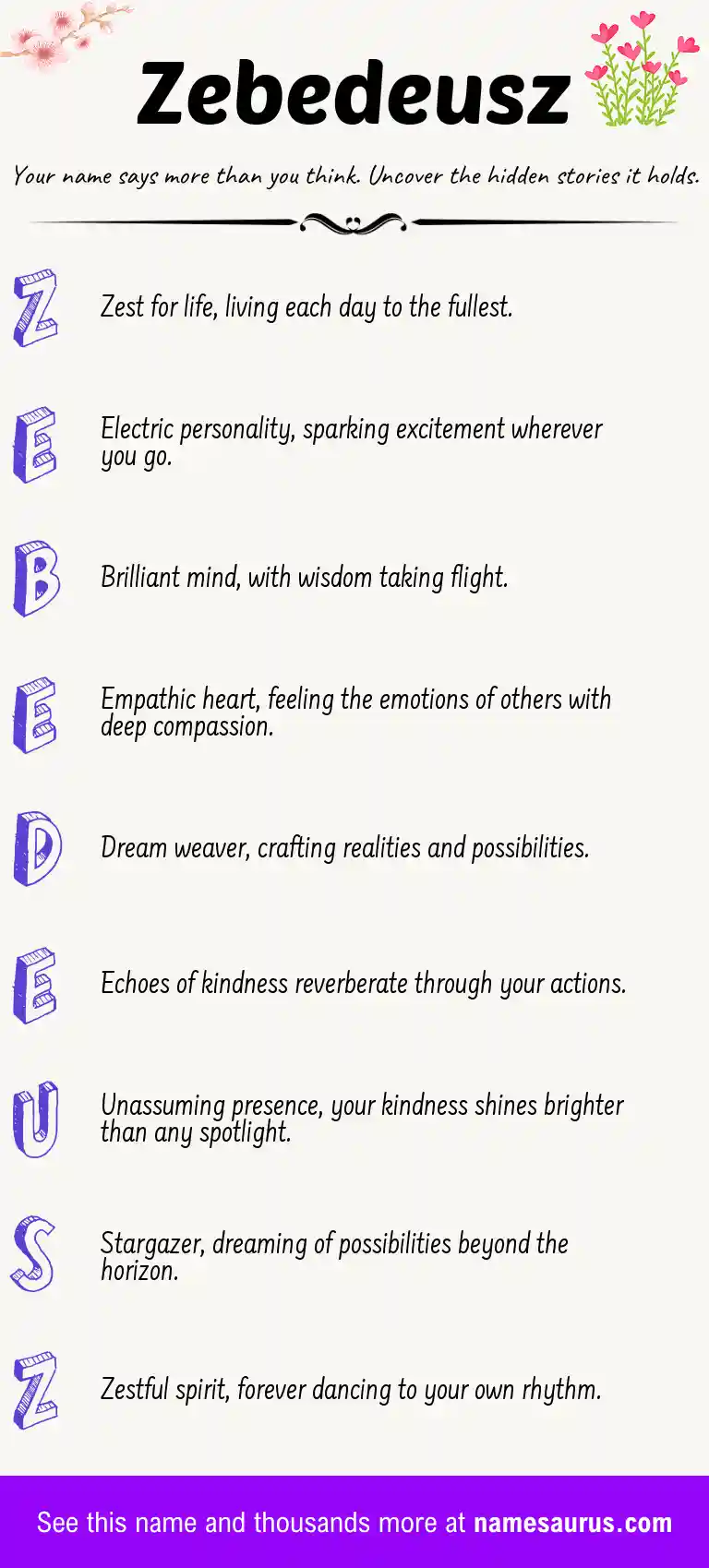 Acrostic poem about Zebedeusz.