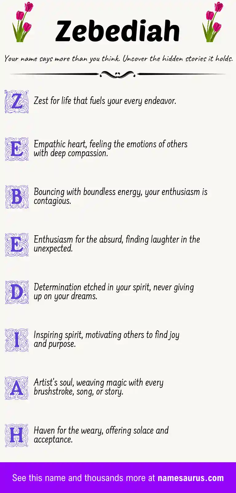 Acrostic poem about Zebediah.