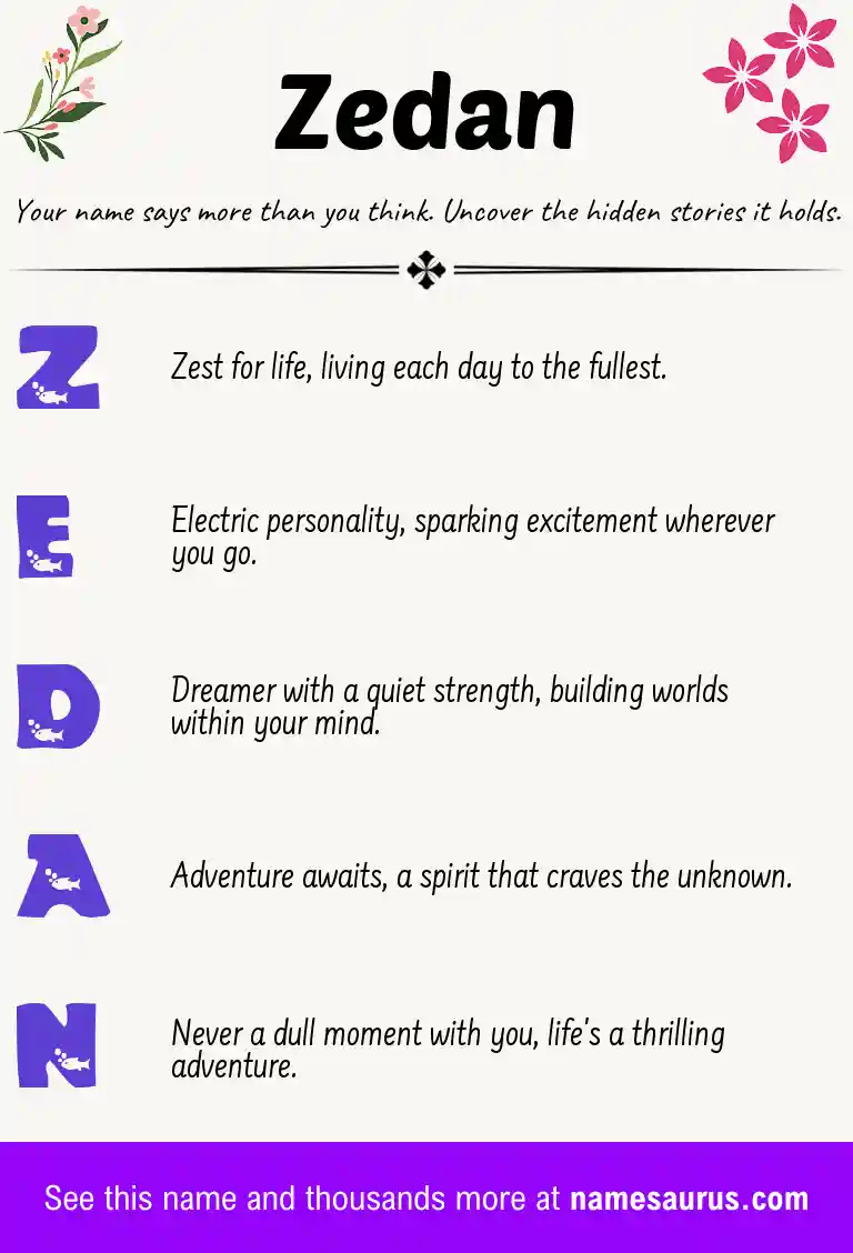 Acrostic poem about Zedan.