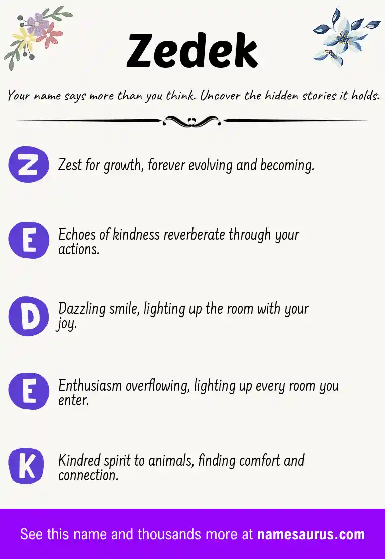Acrostic poem about Zedek.