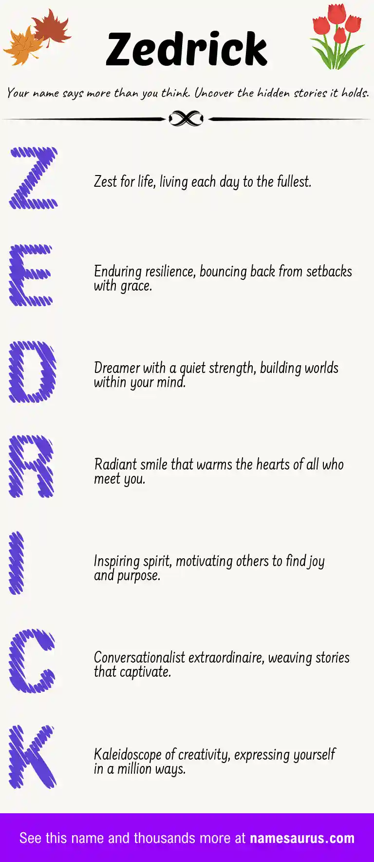 Acrostic poem about Zedrick.