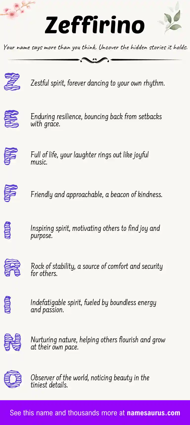 Acrostic poem about Zeffirino.