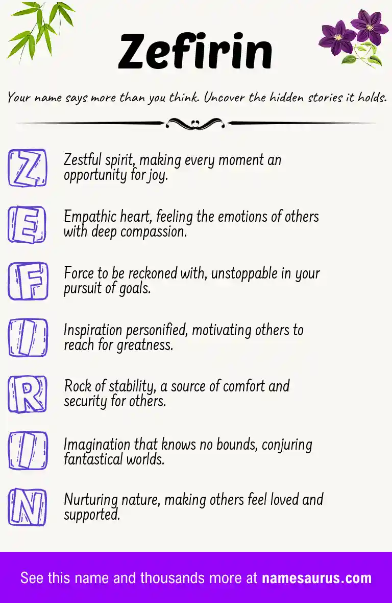 Acrostic poem about Zefirin.