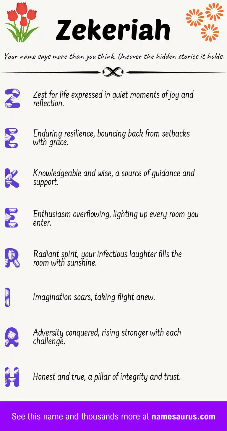 Acrostic poem about Zekeriah.
