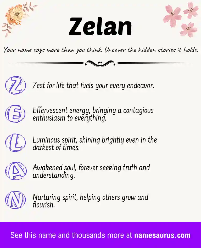 Acrostic poem about Zelan.