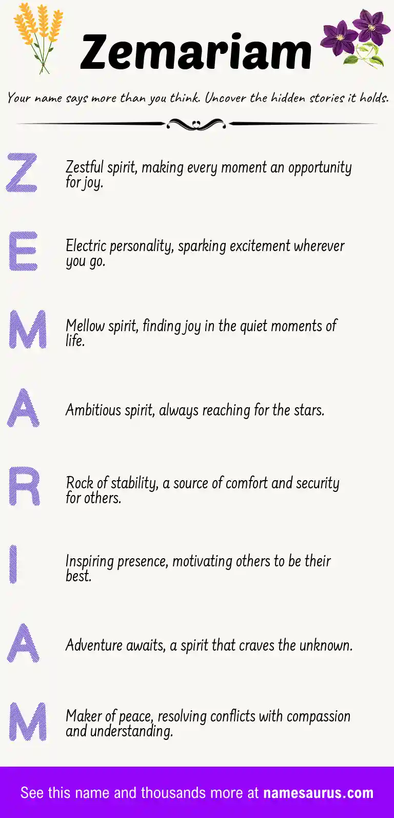 Acrostic poem about Zemariam.