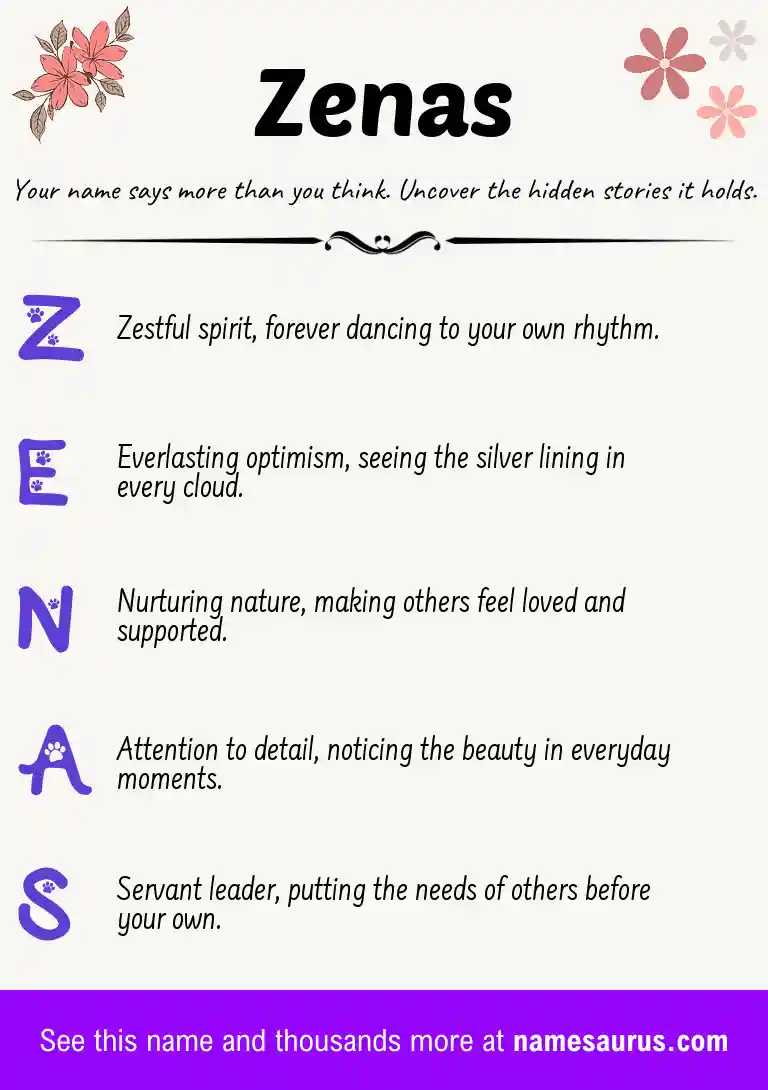 Acrostic poem about Zenas.