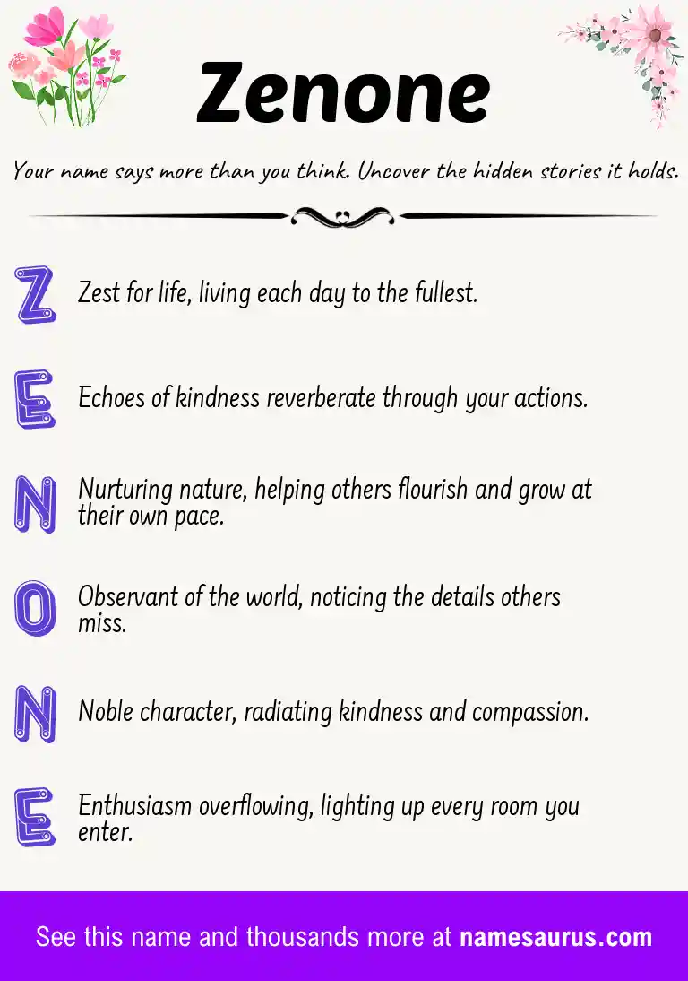 Acrostic poem about Zenone.