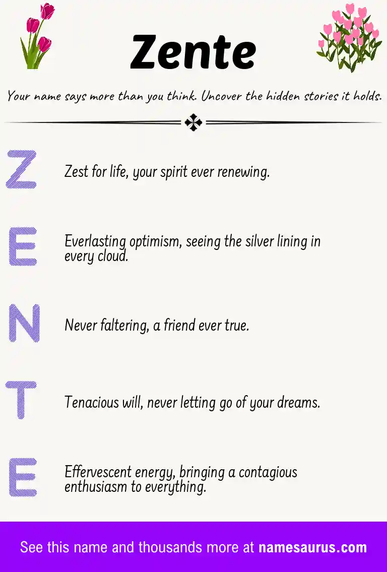 Acrostic poem about Zente.