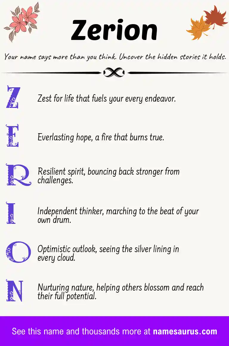 Acrostic poem about Zerion.