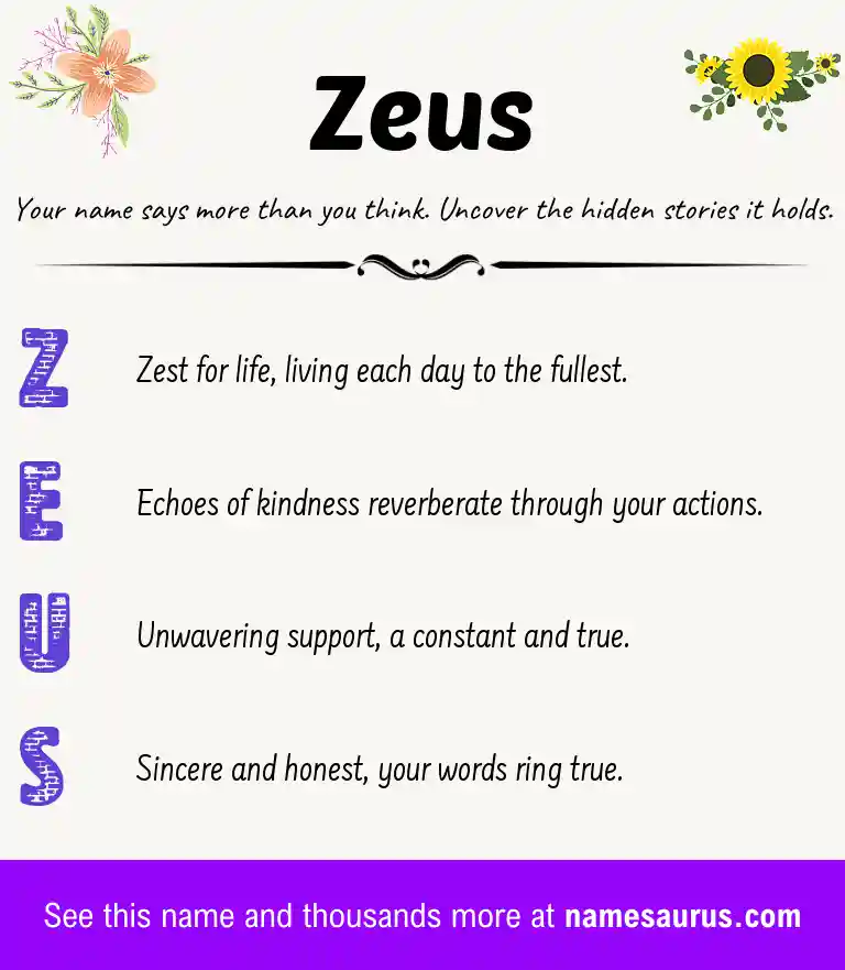 Acrostic poem about Zeus.