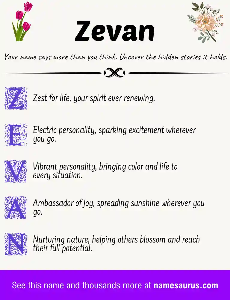 Acrostic poem about Zevan.