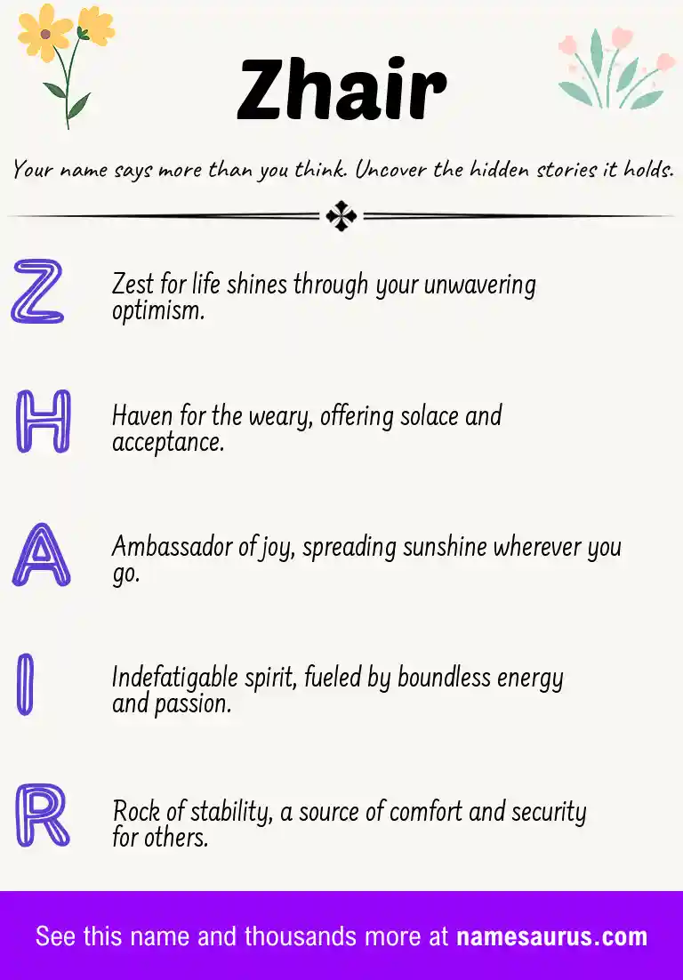 Acrostic poem about Zhair.