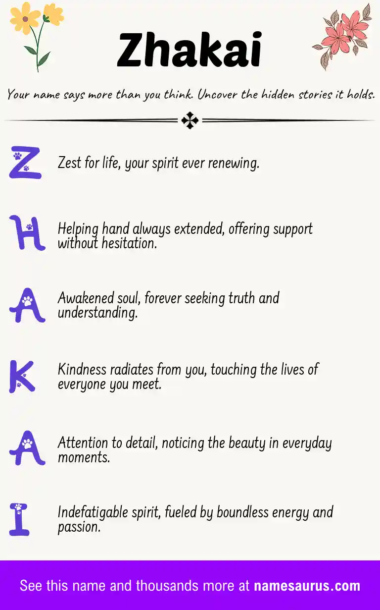 Acrostic poem about Zhakai.