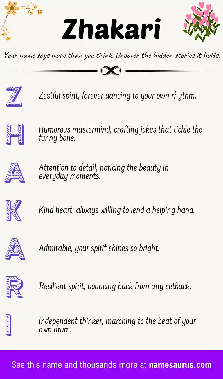 Acrostic poem about Zhakari.