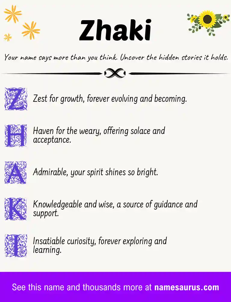 Acrostic poem about Zhaki.