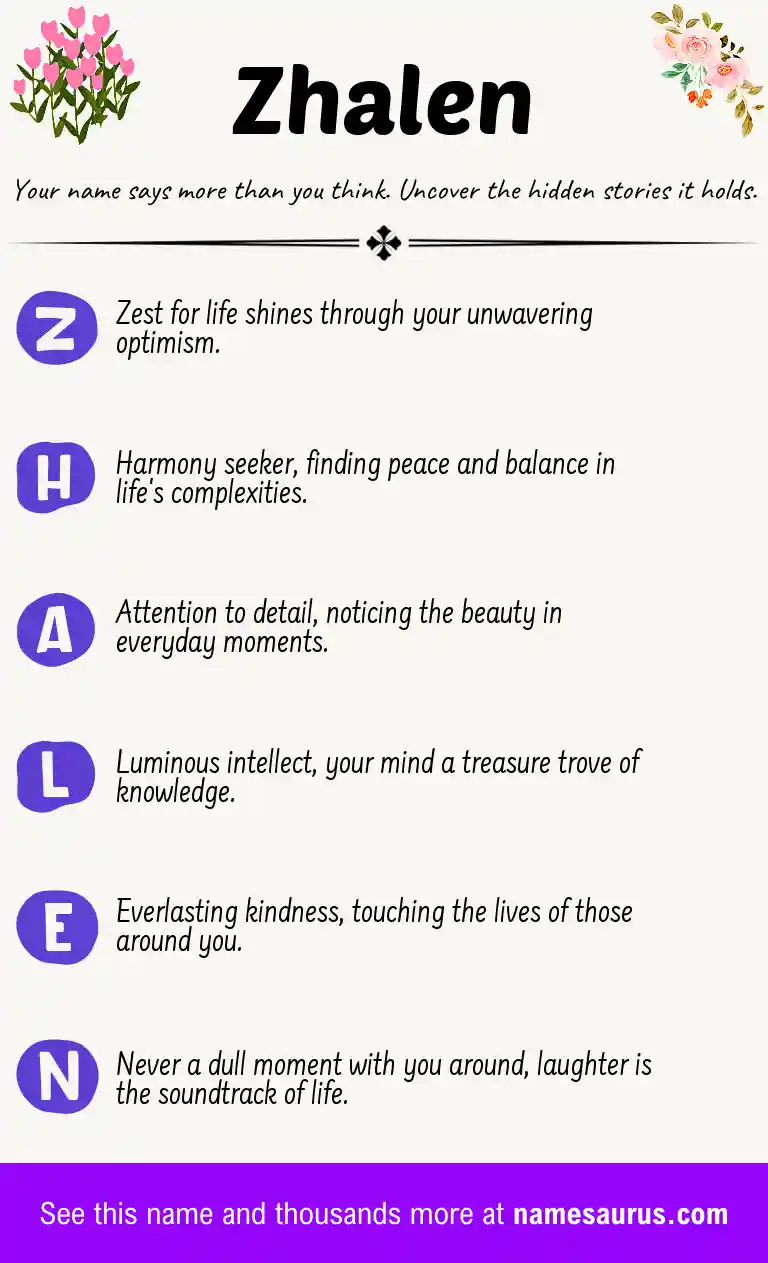 Acrostic poem about Zhalen.