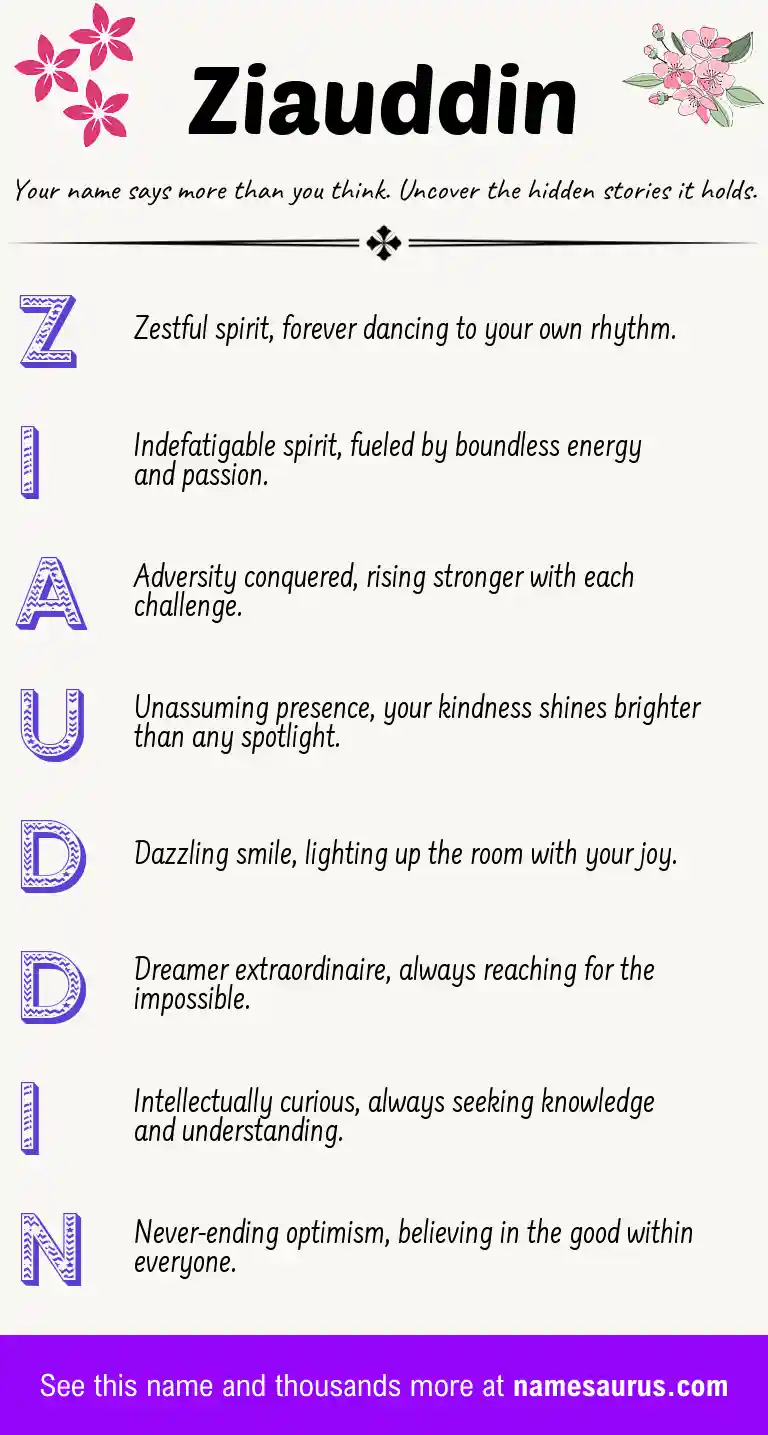 Acrostic poem about Ziauddin.